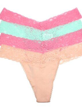 International Intimates Women's 4-pk Perfect Lace Medium Thong Panty Bundle